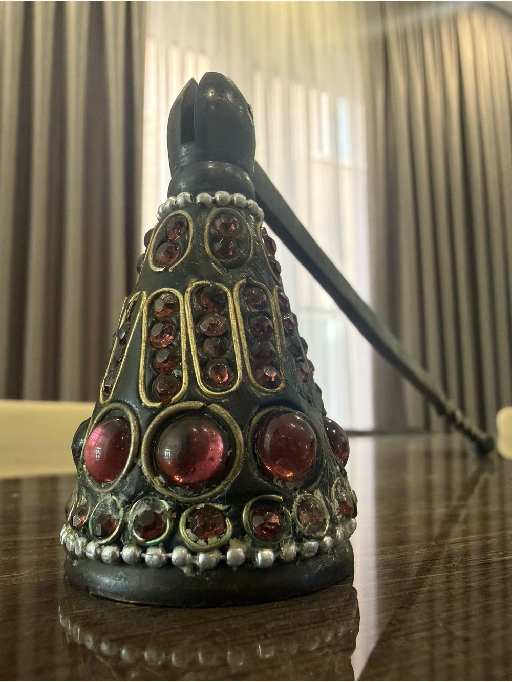 Vintage jewelled metal candle snuffer